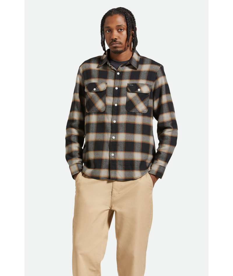 Brixton Bowery Black Cream L/s Flannel Shirt