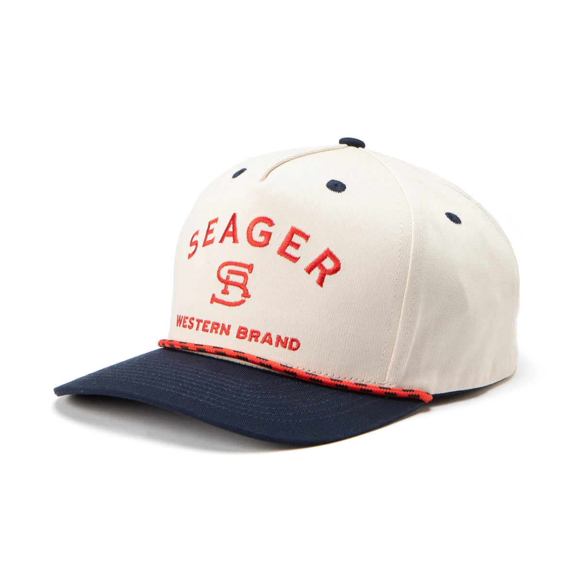 Seager Branded Cream Navy Snapback Hat