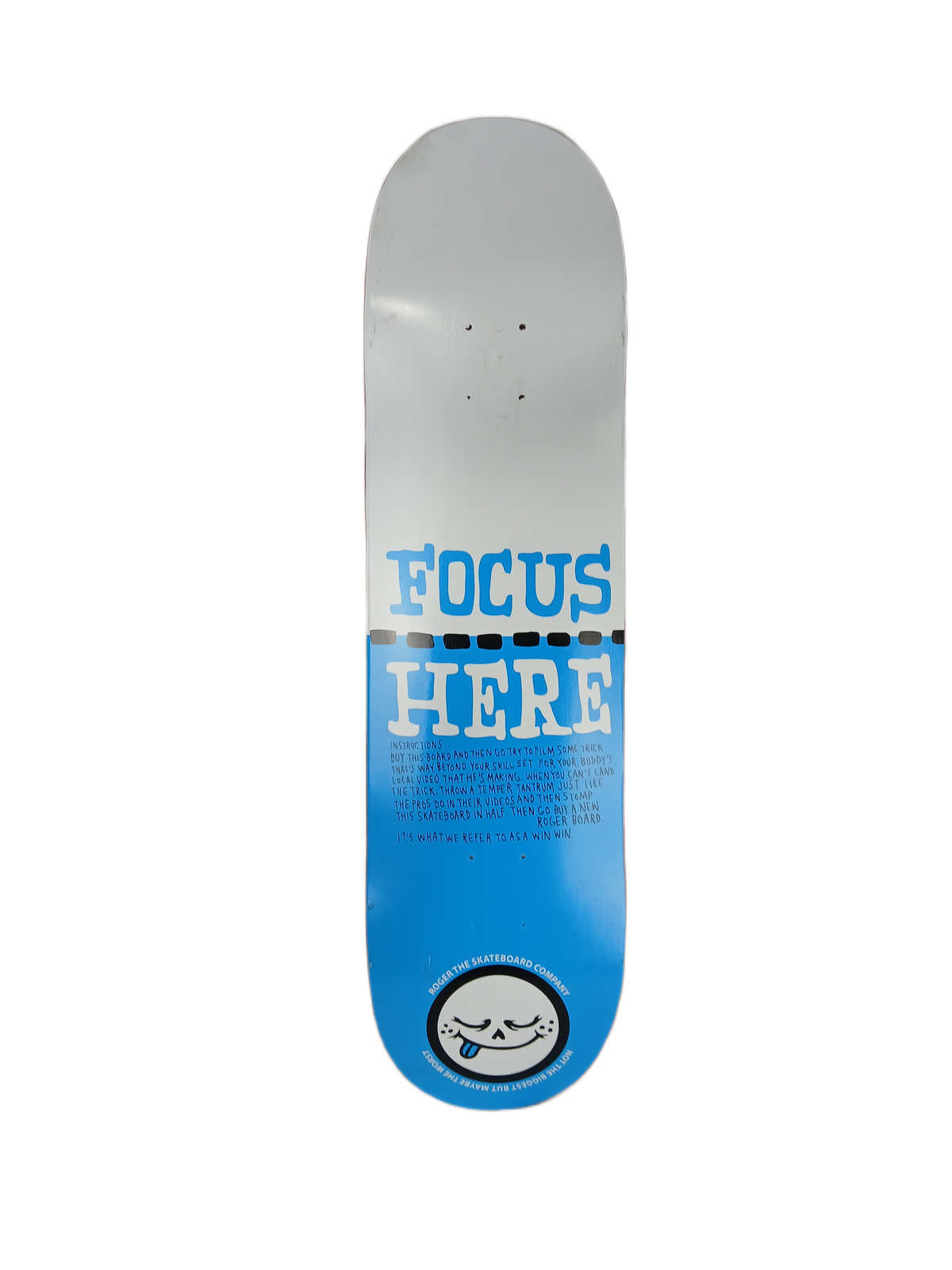Roger Focus Here White Blue Black Size 8.125" Vintage NOS Deck
