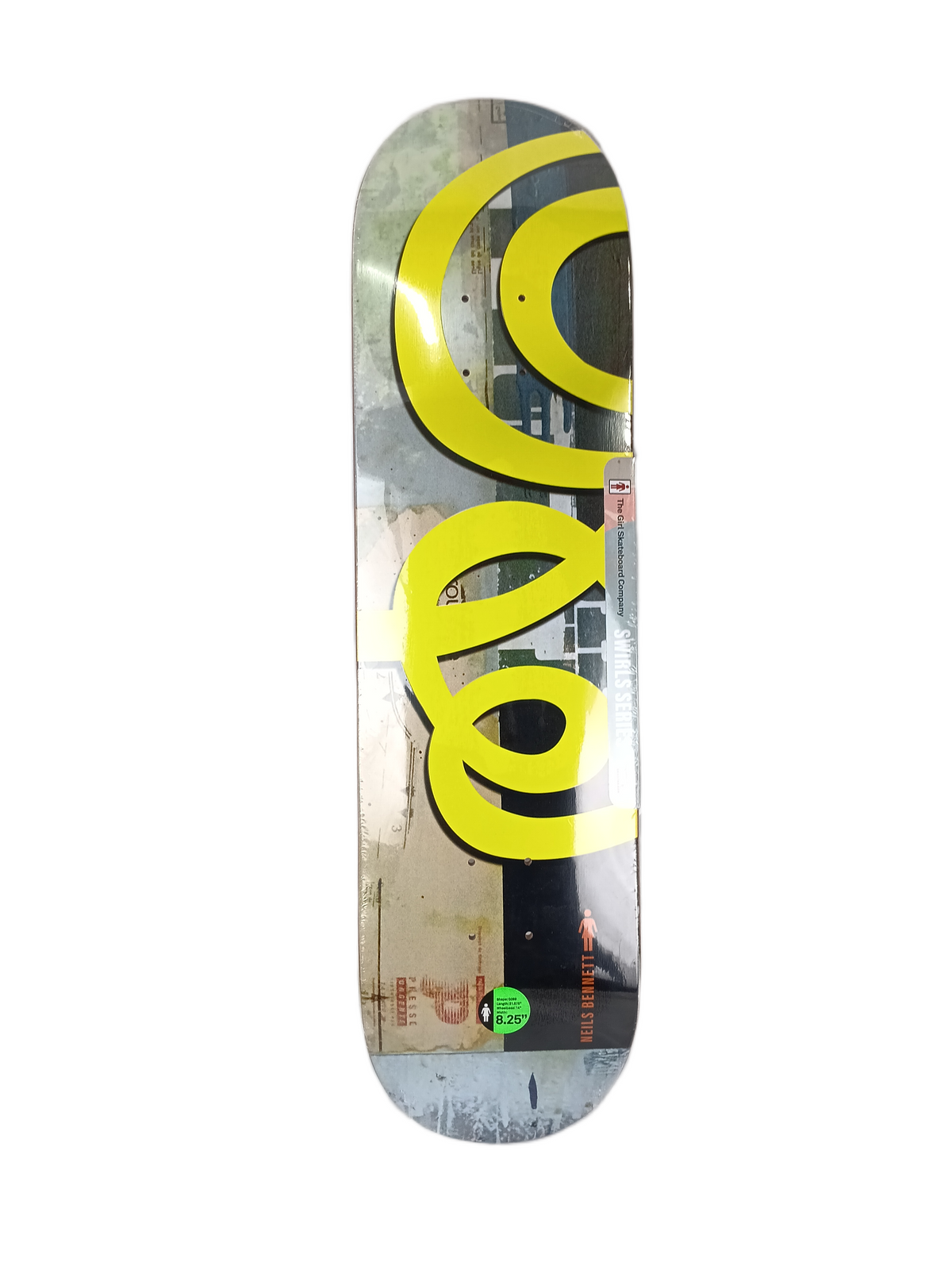 Girl Neils Bennett Swirl Series Andy Jenkins 30 Years Raised Embossed Graphic Multi Yellow Size 8.25" Vintage NOS Deck