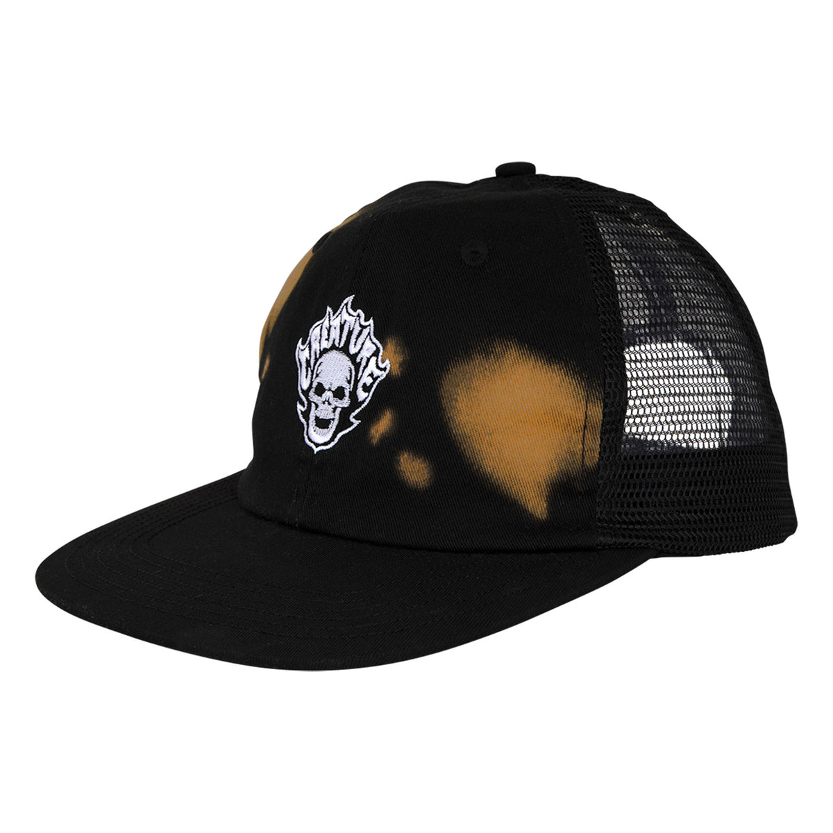 Creature Bonehead Flame Wash Greasy Black Mesh Trucker Snapback Hat