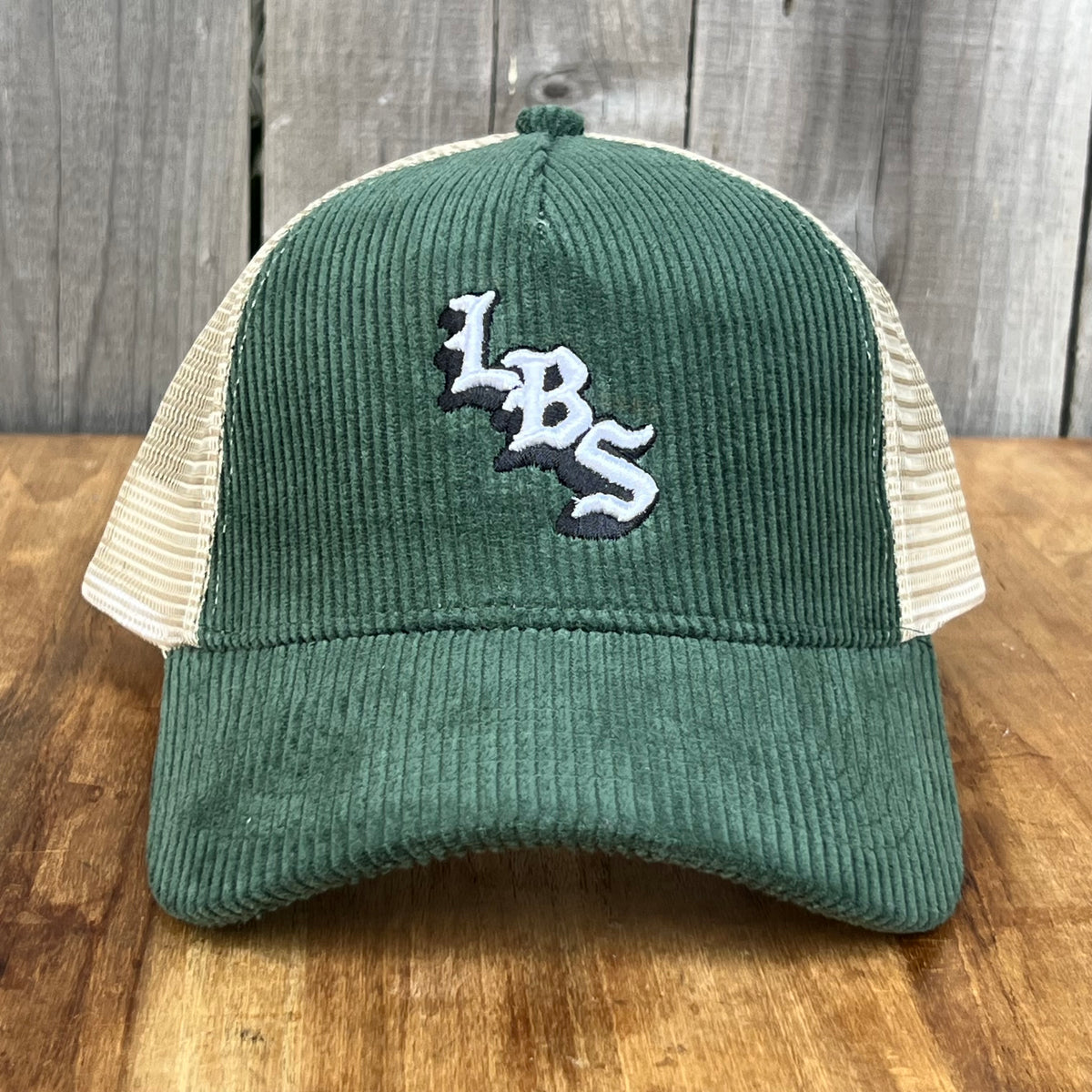 Long Beach Skate LBS Long Side Corduroy Trucker Green Beige Snapback Hat