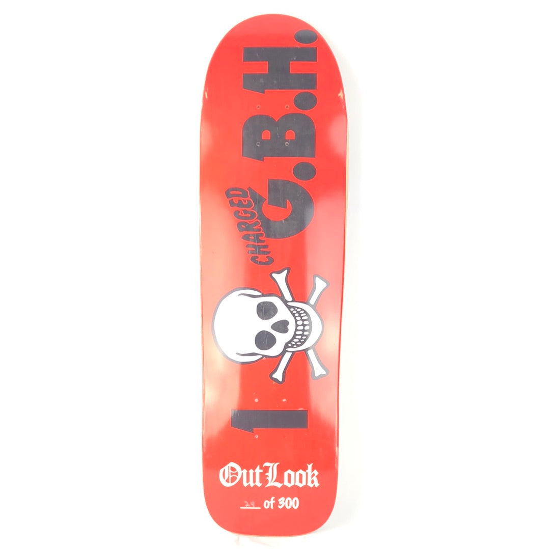 Out Look G.B.H. Skull and Cross Bones 24/300 Red/Black/White Size 8.75" Vintage NOS Shaped Deck