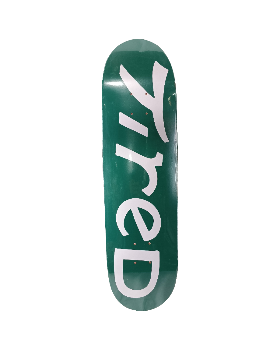 Tired Plain Text White Green Size 8.5 Vintage NOS Shaped Deck