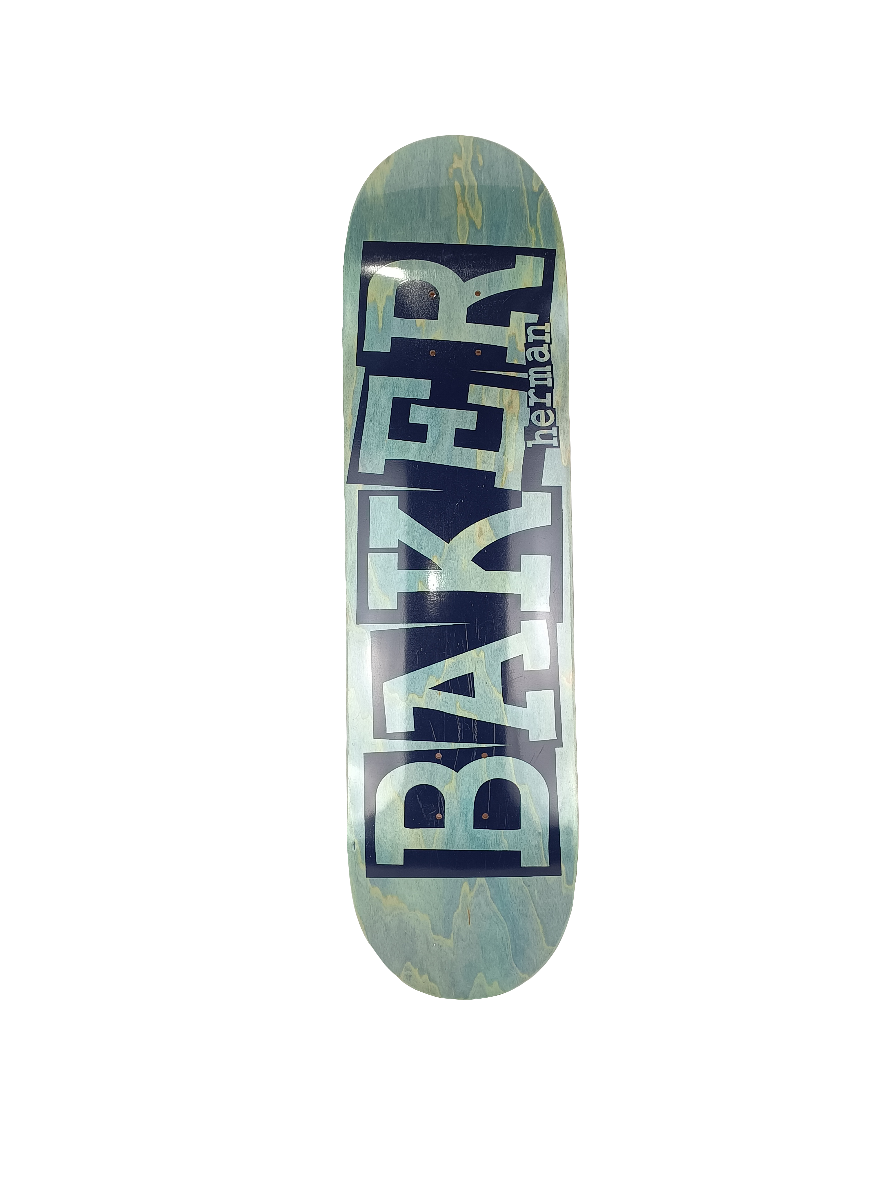 Baker Bryan Herman Blue Woodgrain Black Block Letters Size 8.25 Vintage NOS Deck