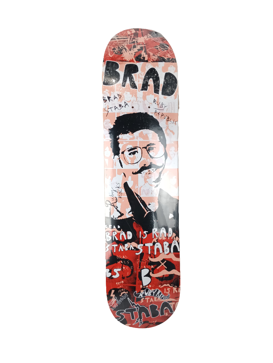 Ruby Republic Brad Staba Rad Graphic Black Pink Yellow Size 7.5 Skateboard Deck