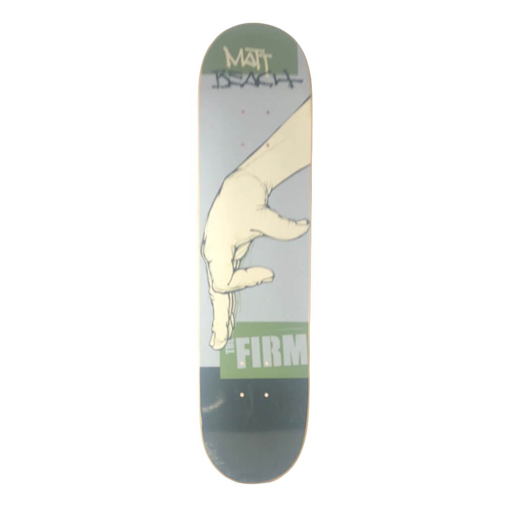 The Firm Matt Beach Finger Letter Series Green/Grey Size 7.5" Vintage NOS Deck