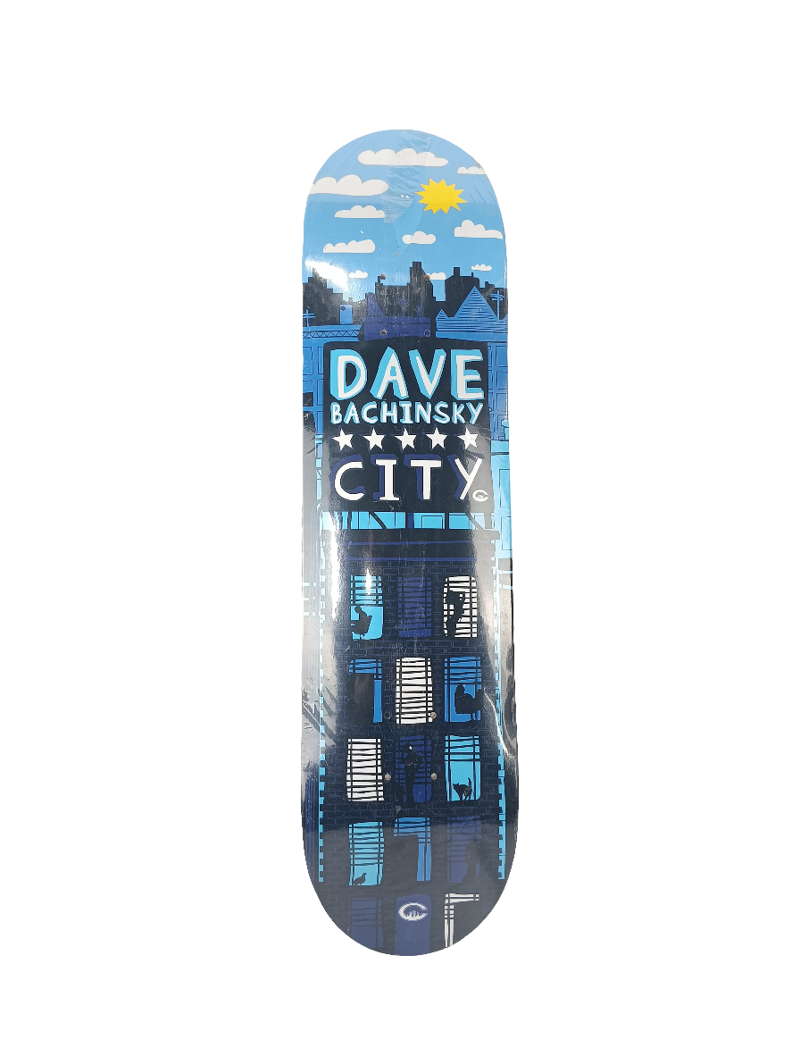 City Dave Bachinsky Apartment Scene Blue White Black Size 7.8" Vintage NOS Deck