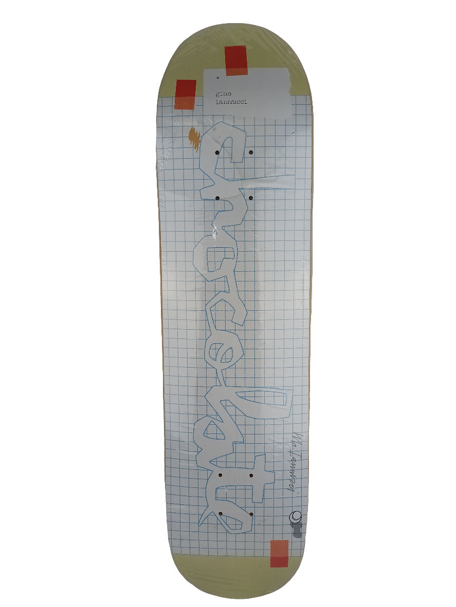 Chocolate Gino Iannucci Graph Paper White Blue Tan 7.58" Vintage NOS Deck