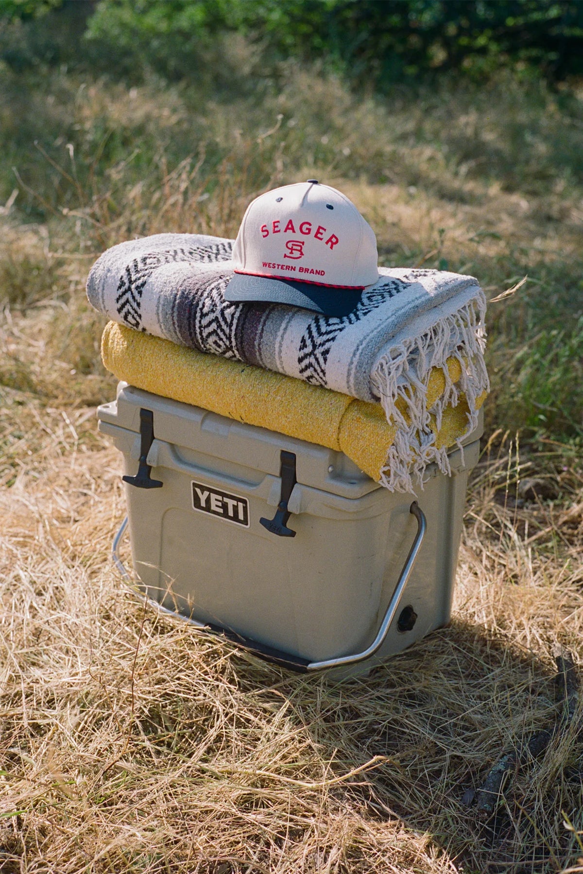 Seager Branded Cream Navy Snapback Hat