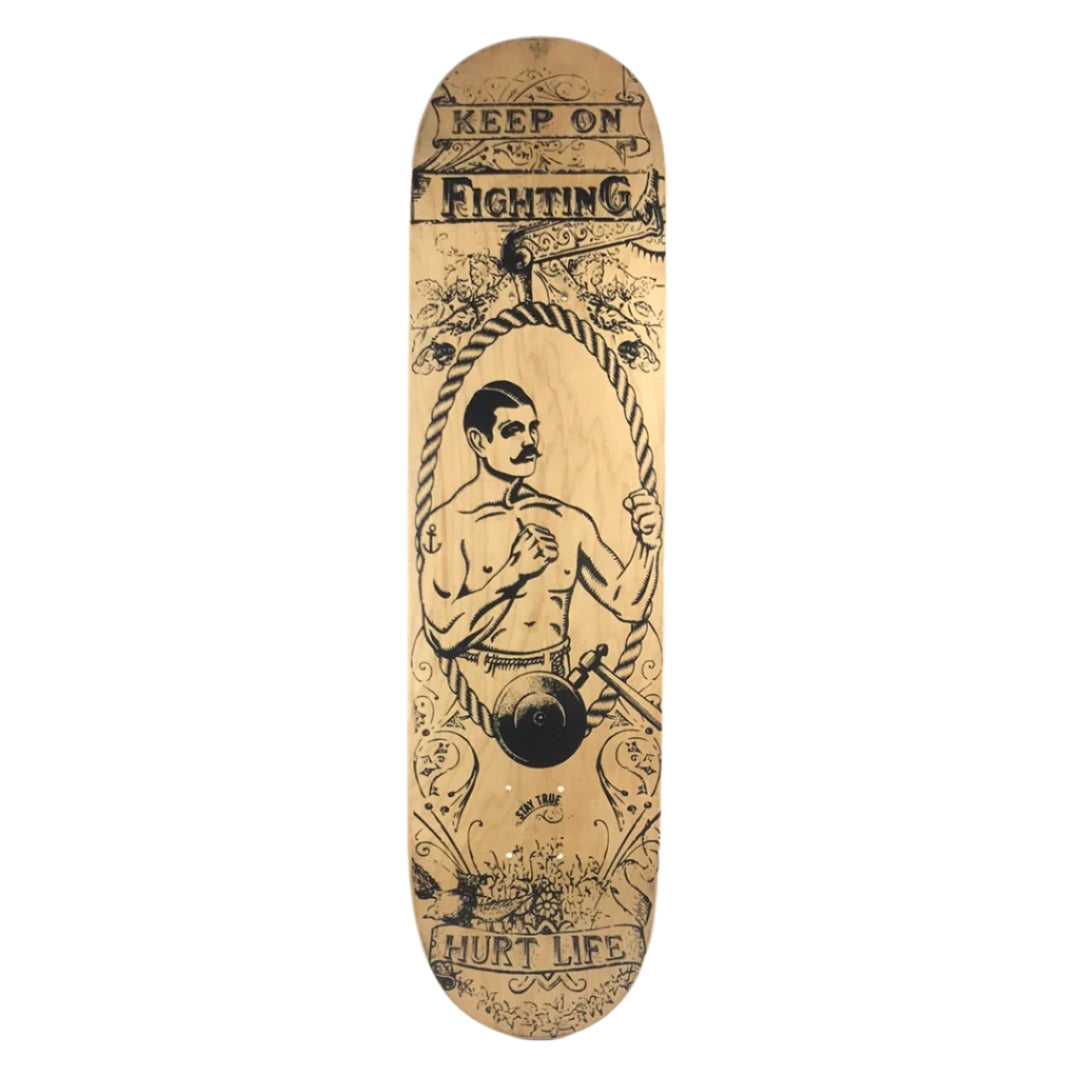 Hurt Life Keep On Fighting Woodgrain/Black Size 8.0" Vintage NOS Deck