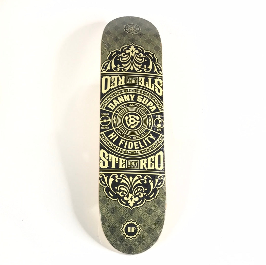 Stereo Danny Supa Hi Fidelity Shepard Fairey Obey Record Black/Yellow 7.5" Skateboard Deck