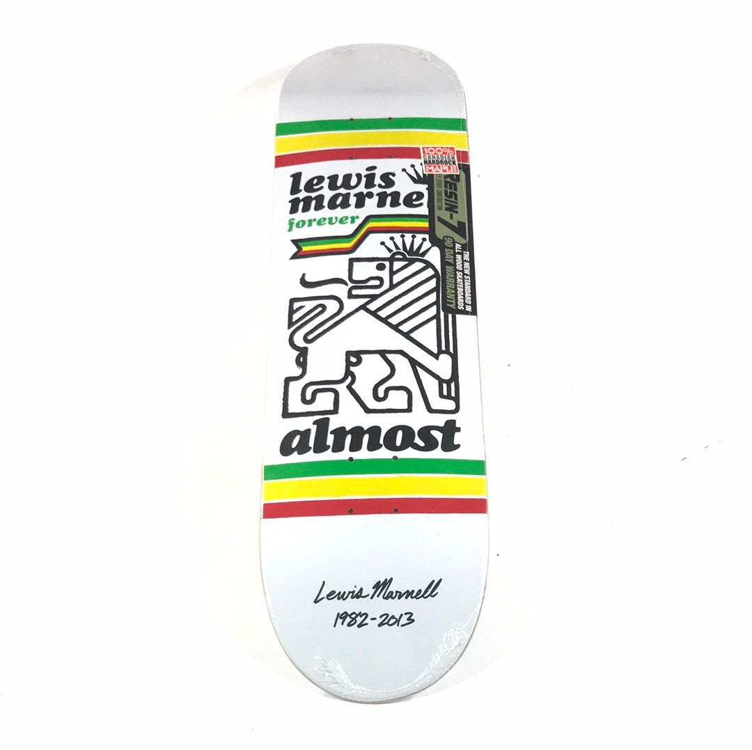 Almost Lewis Marnell One Love Tribute White Rasta Stripes 8.25 Vintage NOS Skateboard Deck