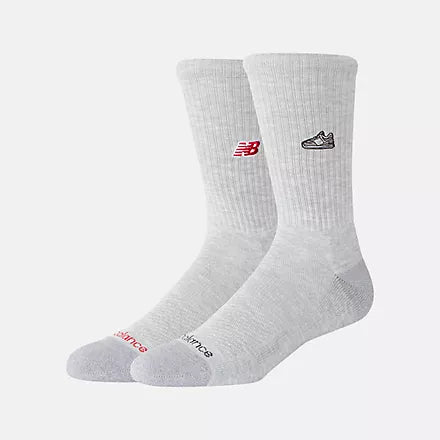 New Balance Active Premium Athletic Grey Emb Shoe Logo 2 Pack Socks