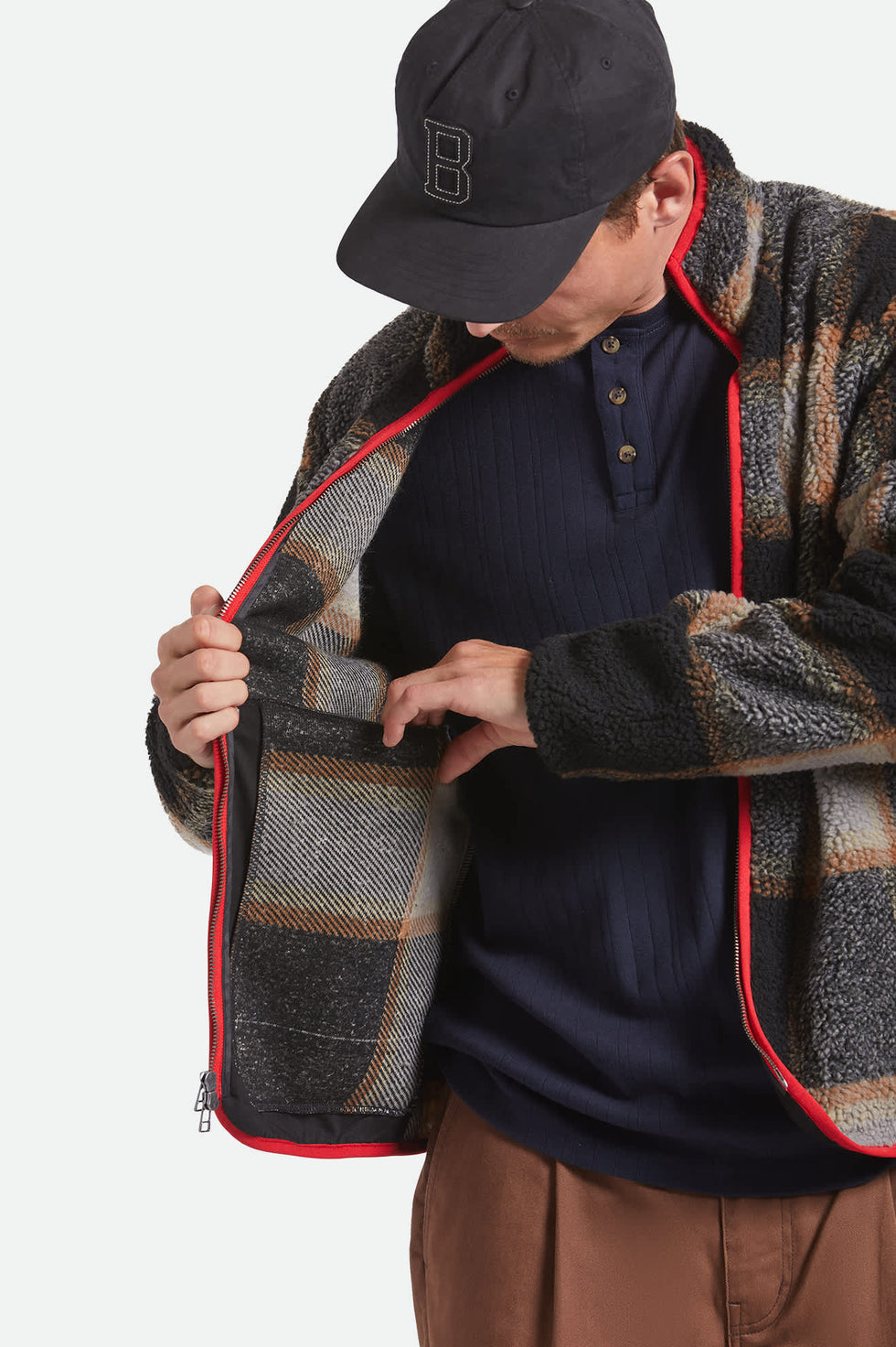 Brixton Buffalo Plaid Sherpa Black Cream Full Zip Jacket
