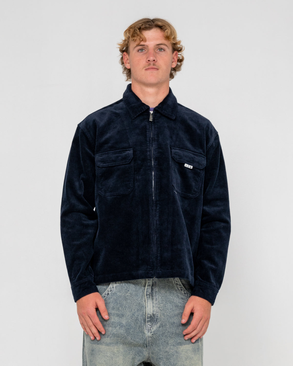 Rusty Zeal Navy Blue Cord Zip Up Jacket