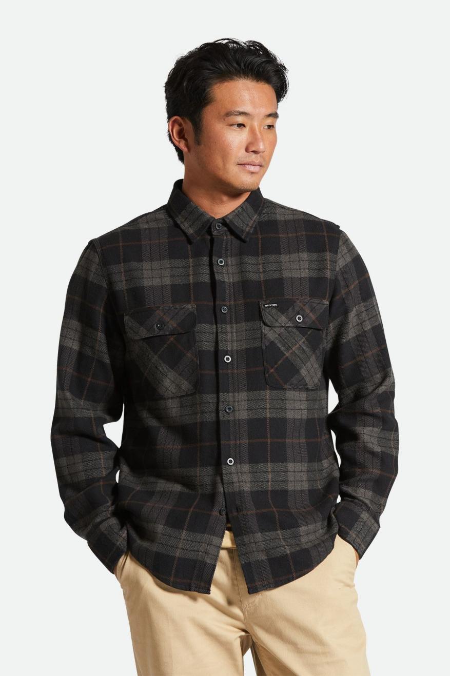 Brixton Bowery Black Charcoal L/s Flannel Shirt